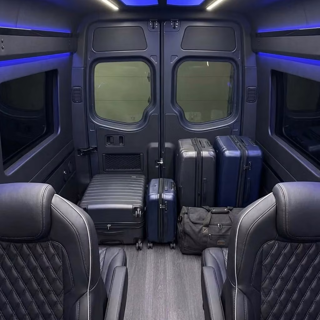 woodstock sprinter van rental with driver luggage area
